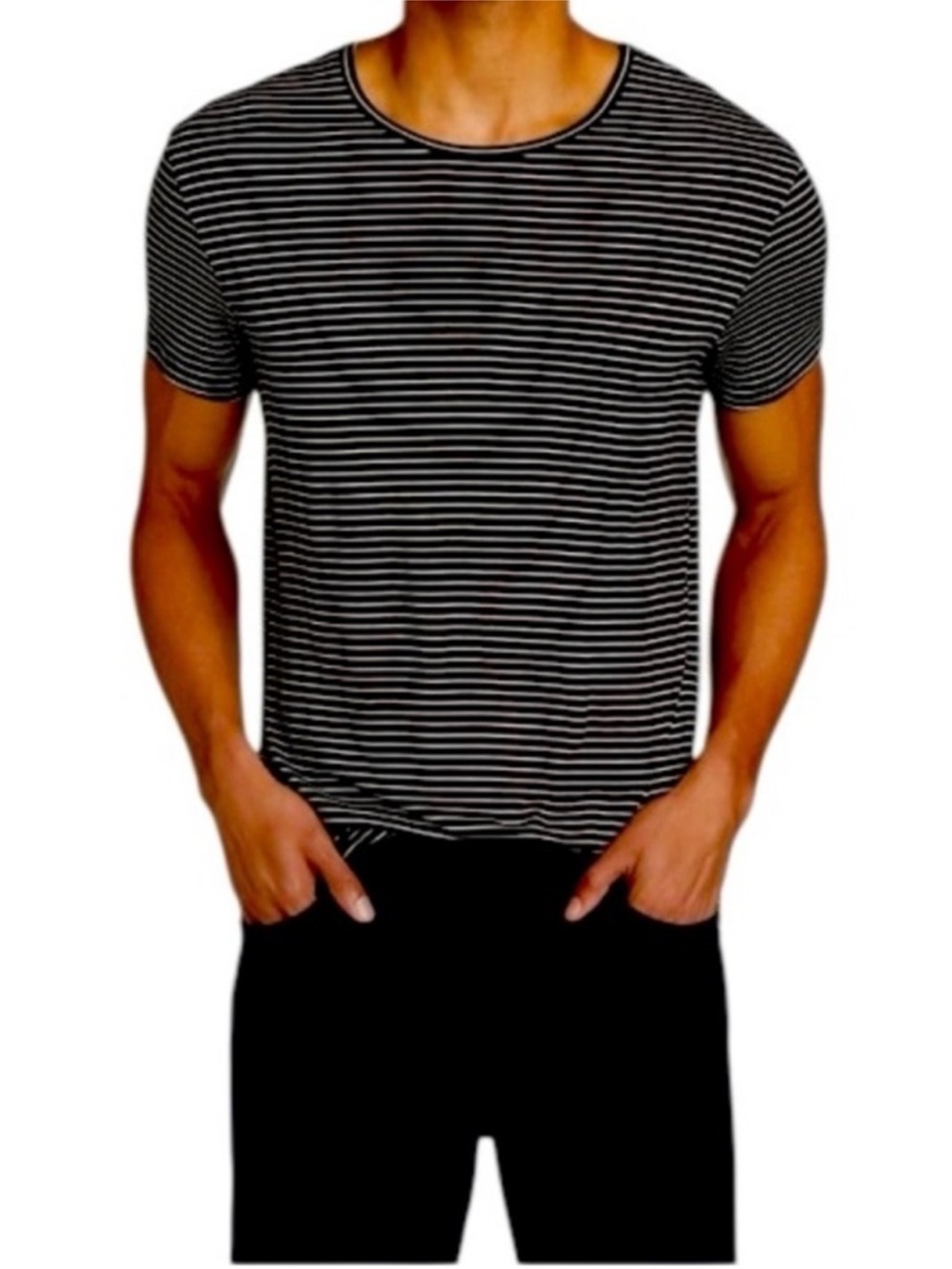 Monfrere Men's Black & White Striped Short Sleeve  Tee Xl Dann Crewneck